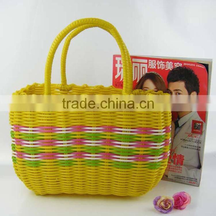Plastic wicker woven home sundries storage basket vegetable shopping hand basket