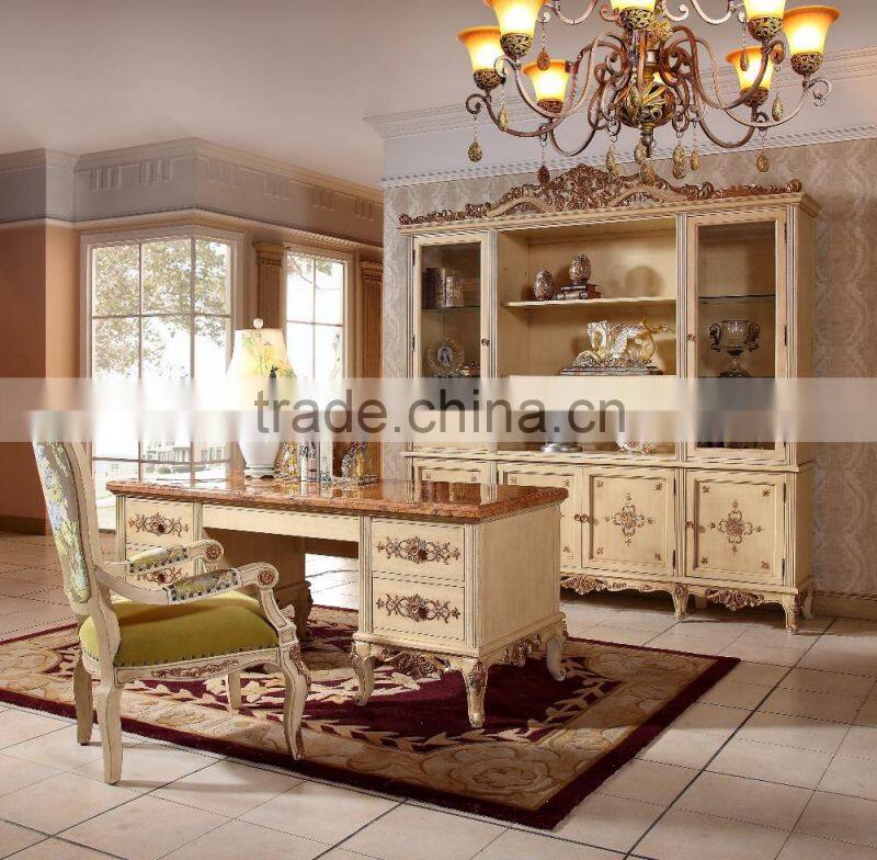 European Classic High End Wooden Home Office Desk And Bookcase/Home Carving Desk(MOQ=1 SET)