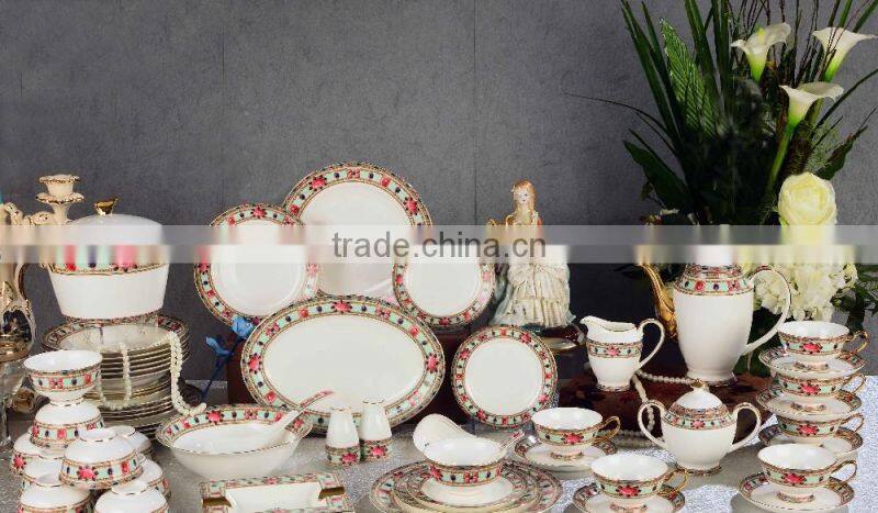 Concise red diamond pattern ceramic bone china dinnerware set