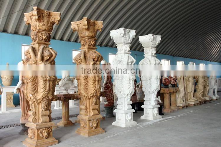 Luxry yellow marbe roman pillar with four lady statues