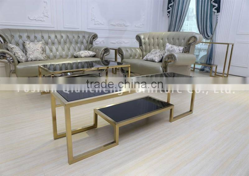 Eurpean style stainless steel golden glass tv stand