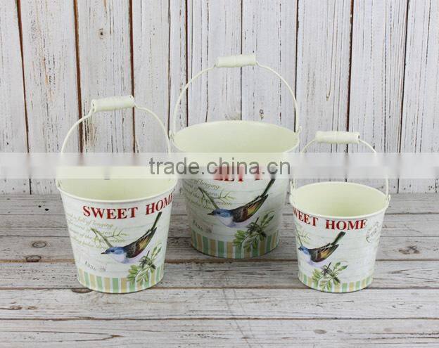 hot selling s/3 bird dacal pail, decorative metal buckets,metal ash bucket