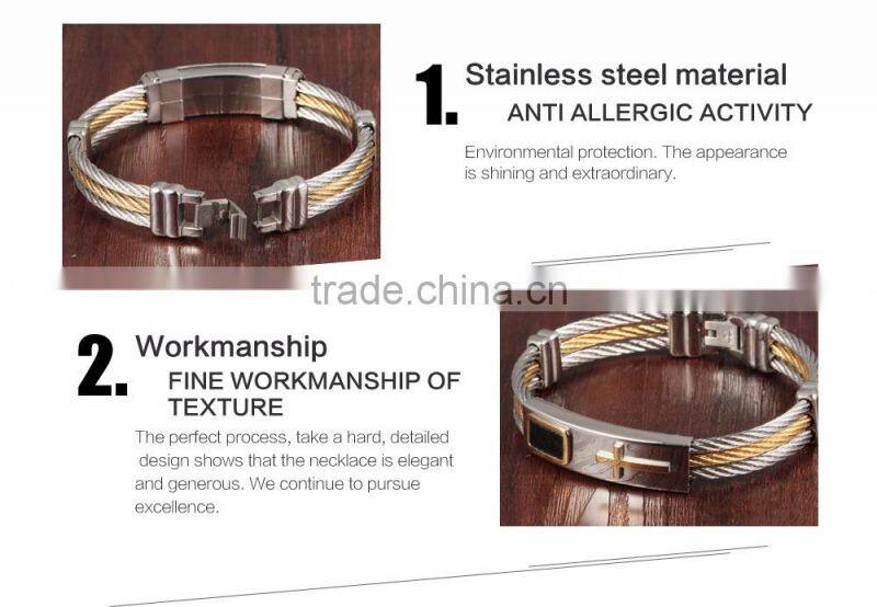 Men's Bracelet 3 Rows Wire Chain Bracelets Bangles Punk Rock Stainless Steel Cross Bracelet Men Christian Men Jewelry