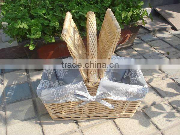 Empty rectangle wicker gift basket with lid and handle