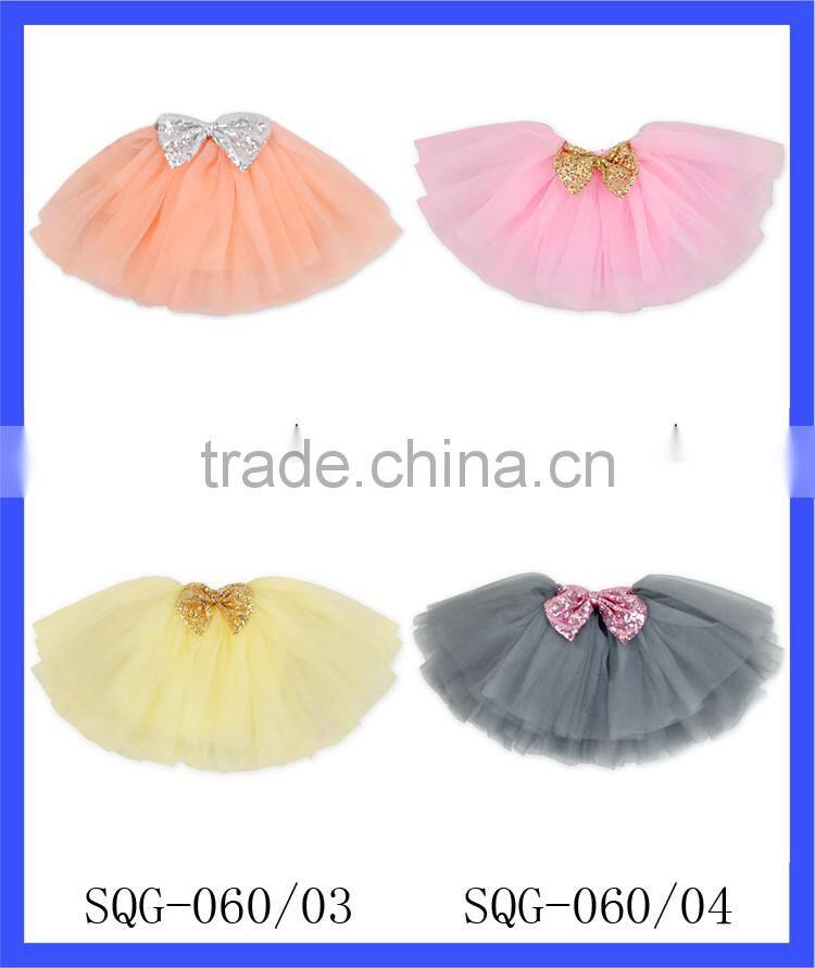 Sequin Bow Front Girls Perform Short Skirt 4 Layers Tulle Baby Ballet Tutu Skirt Girls