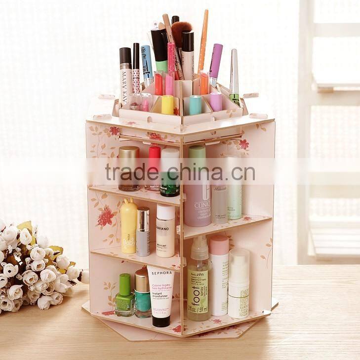 360 degree rotating cosmetic box desktop wooden storage box DIY cosmetic storage box