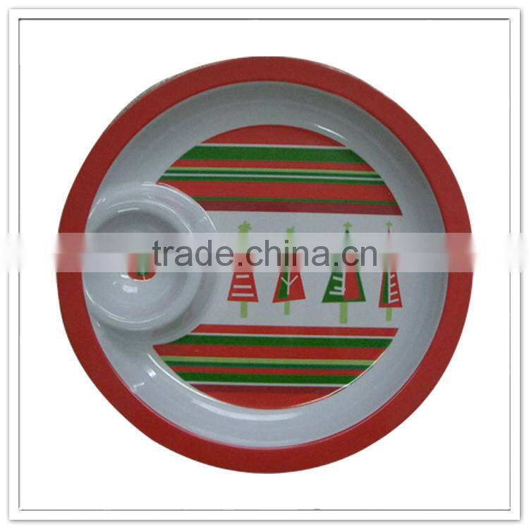 X'mas tree printing chip plate melamine christmas decorations in chip dip bowls