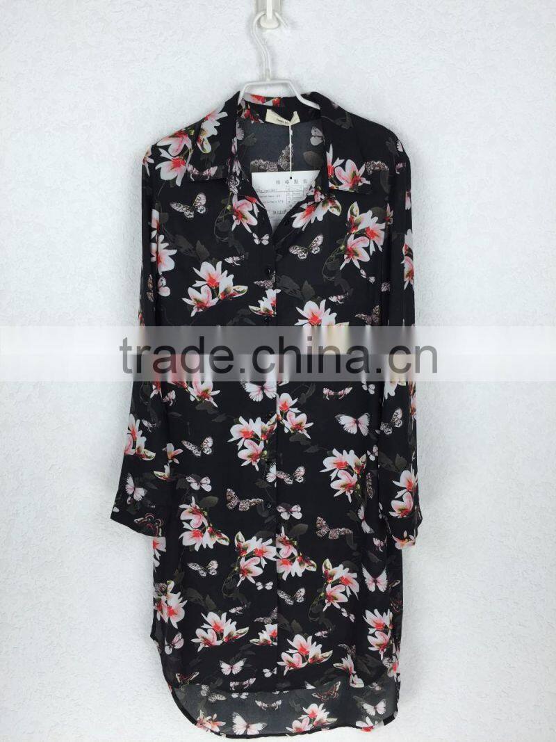 Original design women printed dress fashion chiffon flower shirt dress