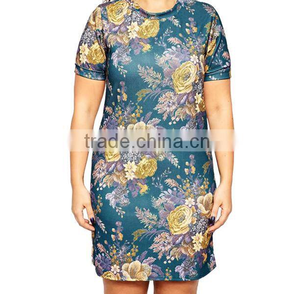 2016 Stylish T-Shirt Dresses Chic Floral Printed Textured Plus Size Women Dress