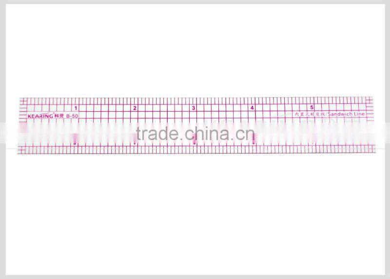 Kearing 1"*6" sandwich printing clear plastic garment ruler for sewing fabric measurement #B-50