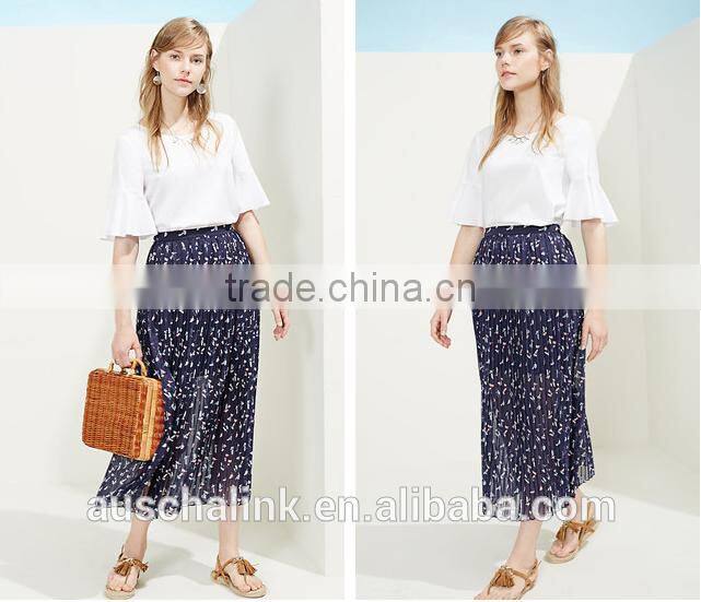 latest summer korea style ladies long pleated skirt design new pattern