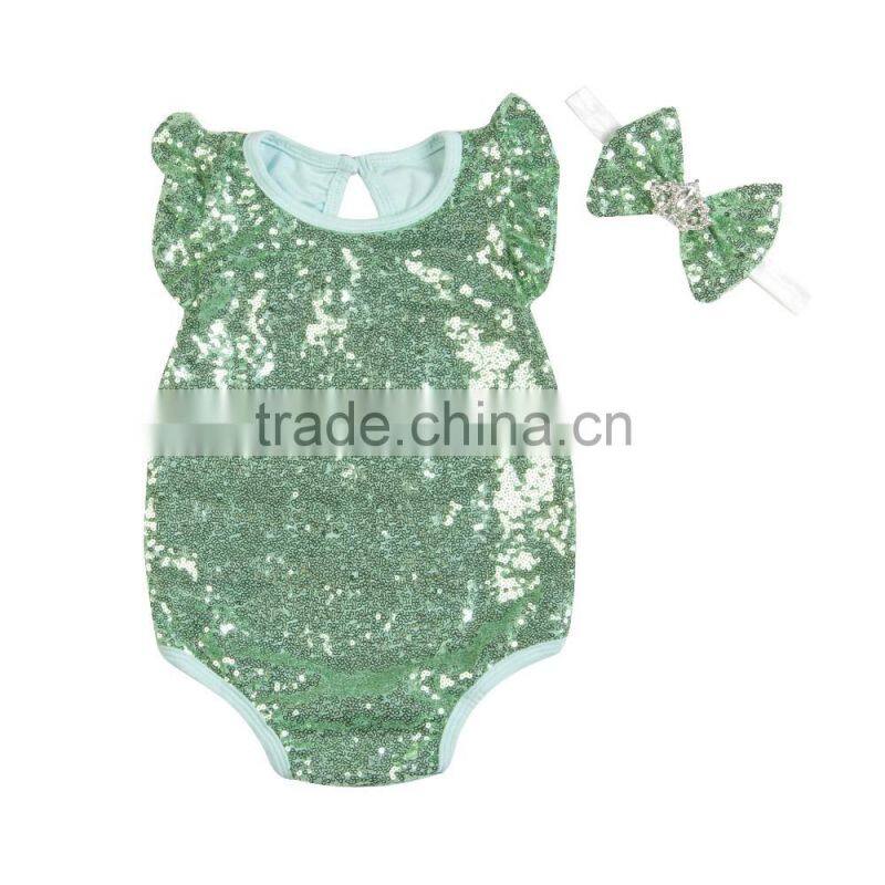 100%organic cotton wholesale baby sequins romper short sleeve cotton baby rompers