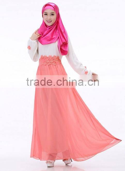 beautiful fashion lace long sleeve chiffon ladies muslim dress