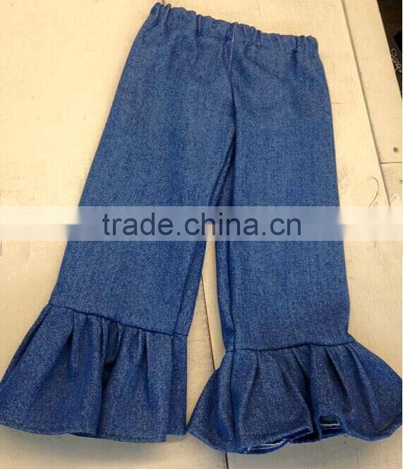 cheap wholesale boutique knit fabric ruffle bottom pants for baby girls