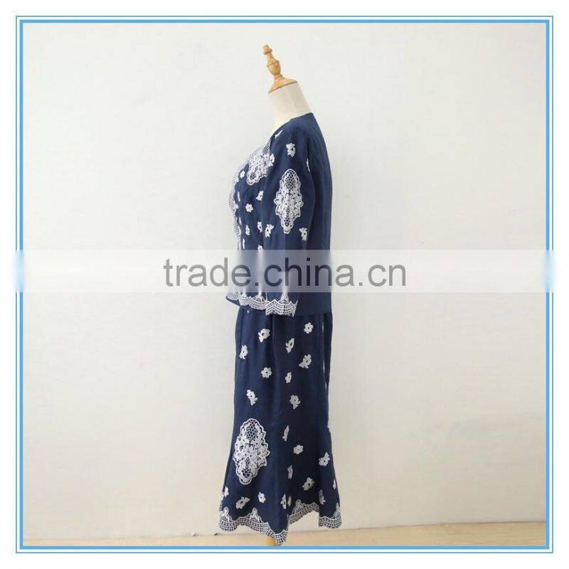 New design 100% ramie/linen embroidery classic women suits with back zipper