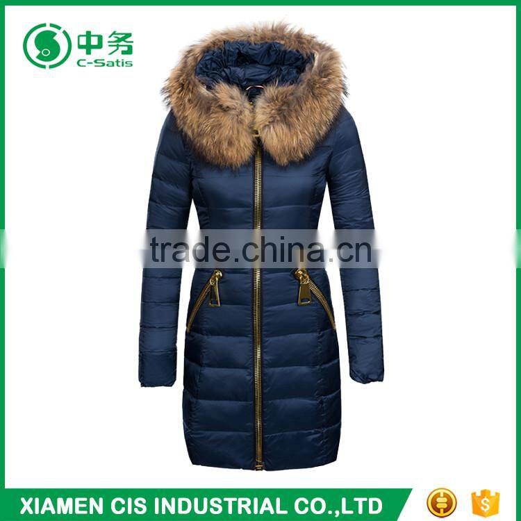 Top Quality Winter Windproof Warm Women Duck Down Coat with Fur Collar