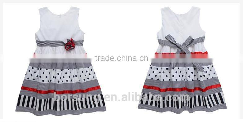 2015 summer high quality fashion pure cotton polka dots stripes splice childrens clothes guangzhou