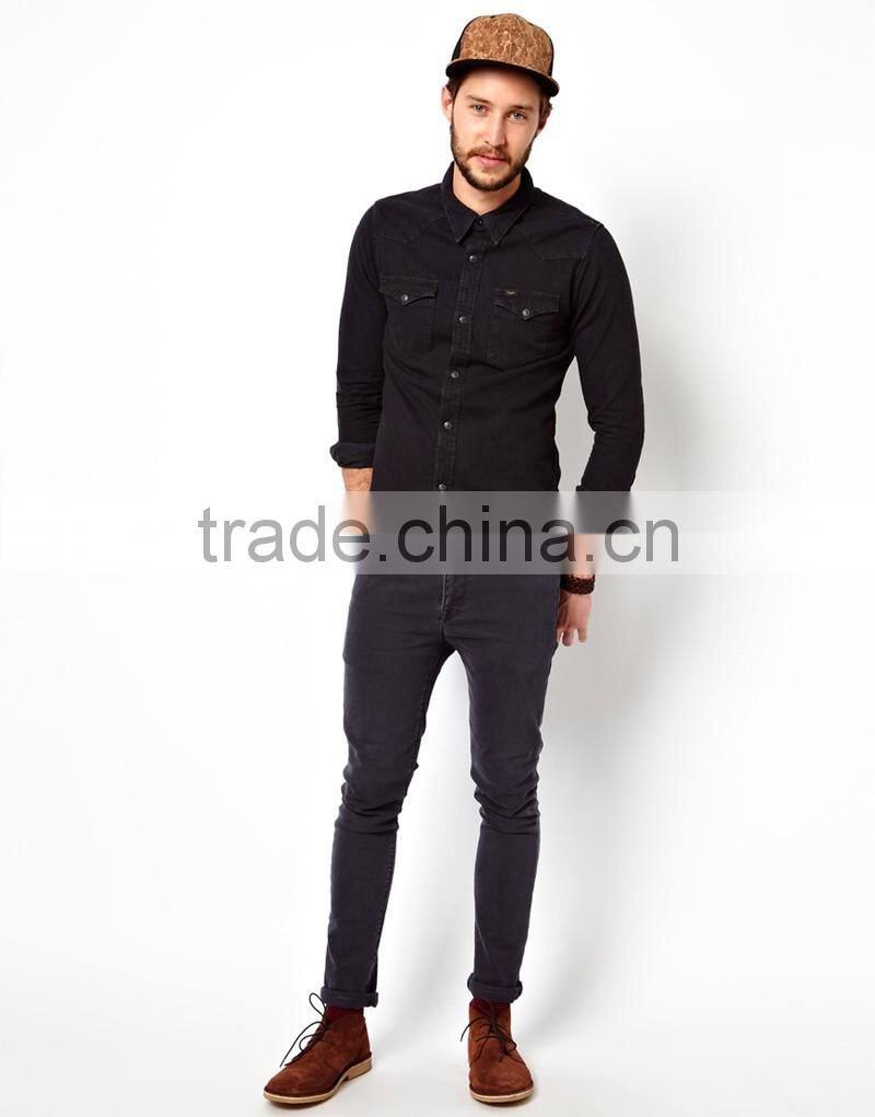 Western Slim Fit Pitch Black Denim Shirt