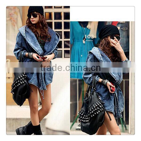 Spring new design european style women oversize hooded denim trench coat
