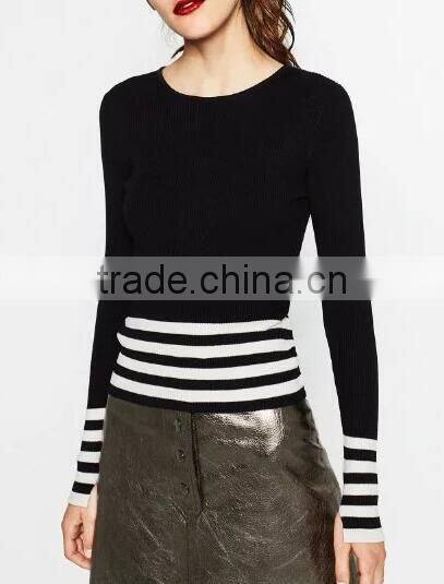 EY0861S European Style Fashion Stripe Pullover Women Sweater