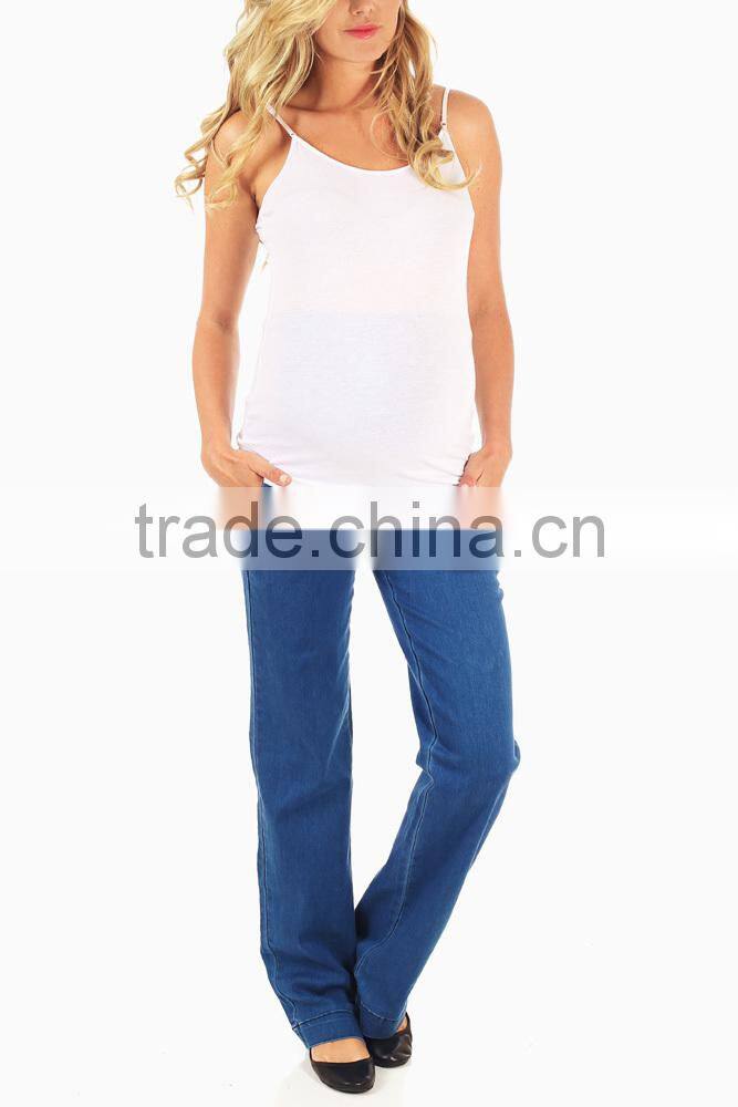 WHOLESALE MATERNITY CLOTHES LIGHT WASH FLAP POCKET FLARE MATERNITY PANTS