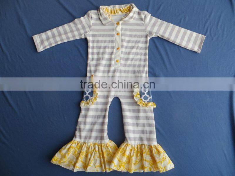 DYJ-130 Fancy baby ruffle rompers with yellow pocket design wholesale clothing baby boutique cotton jumpsuit