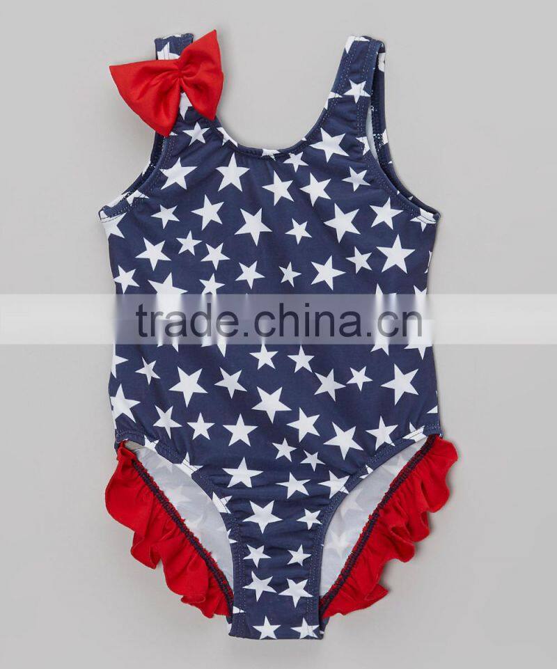 New Design Girl Beachwear With Navy And Red Stars One-Piece Girl Swimwear Girls Clothes G-NP-S905-402