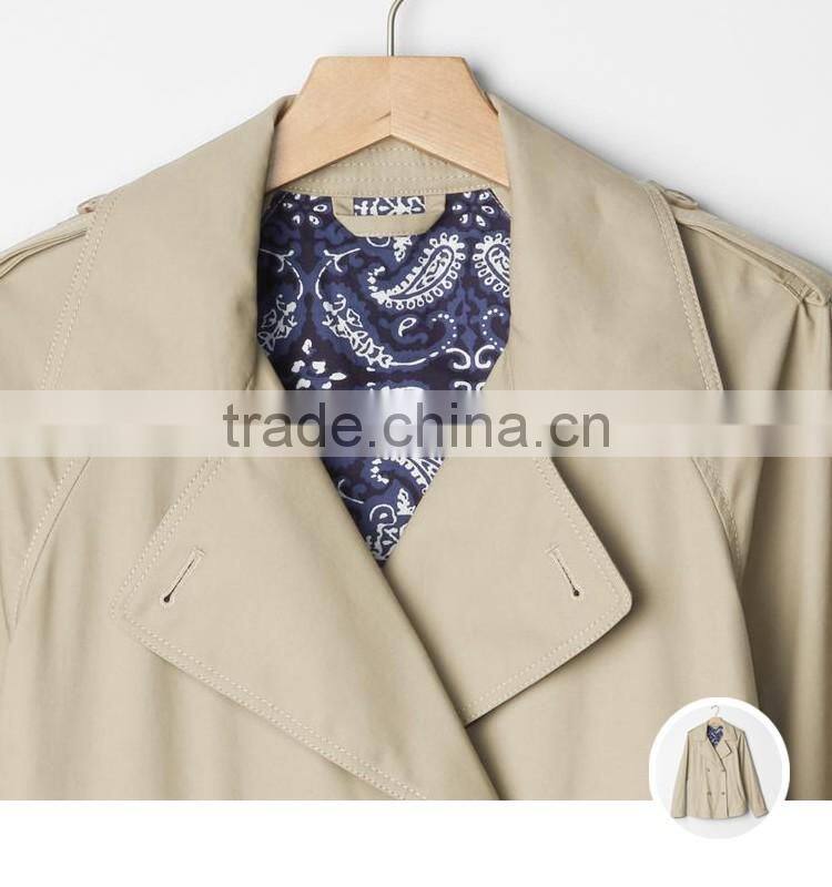 Crisp 100% cotton classic double-breasted short coat custom high quality fashion women windbreaker guangzhou manufacturer