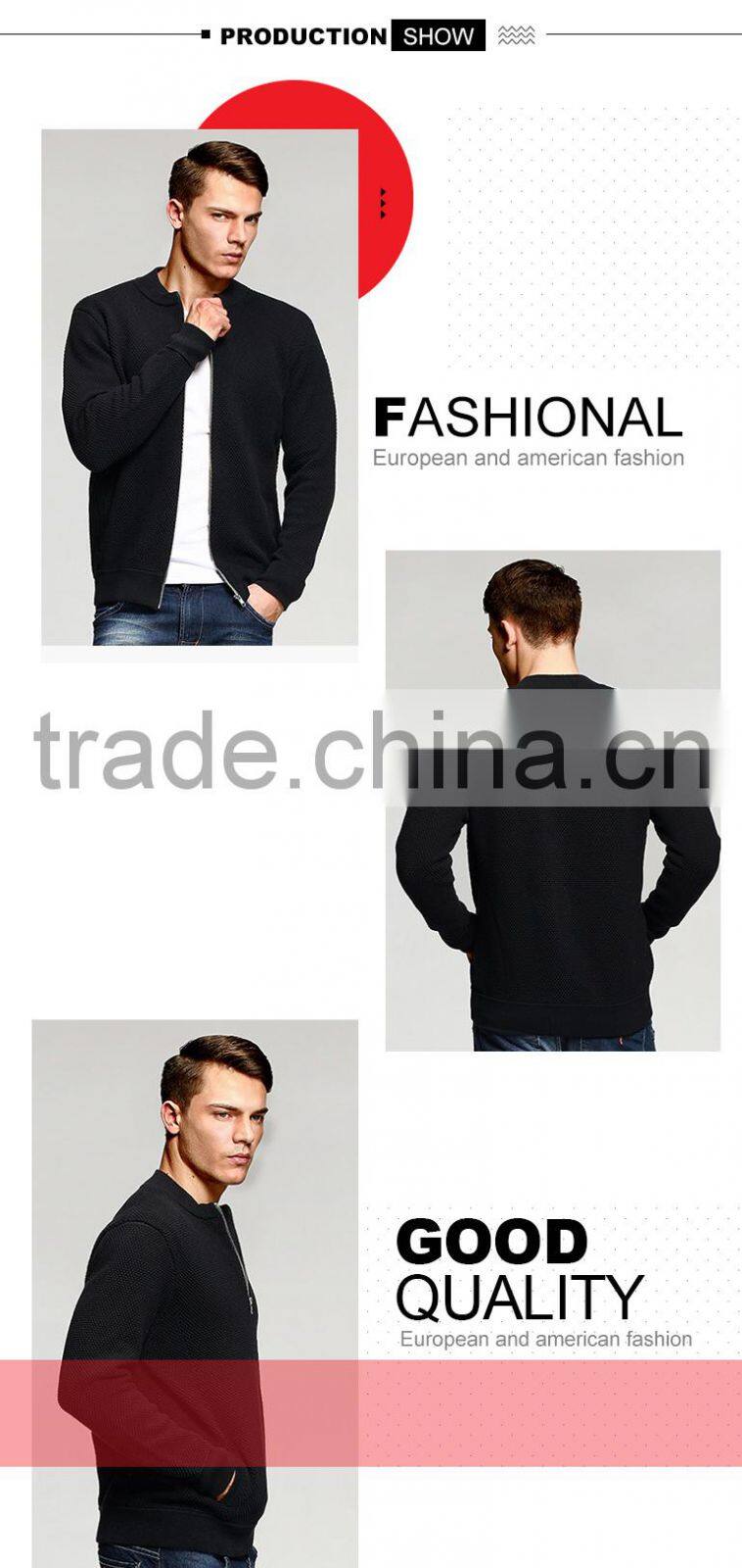 2017 popular black no patten simple cool men's cardigan sweater with zipper