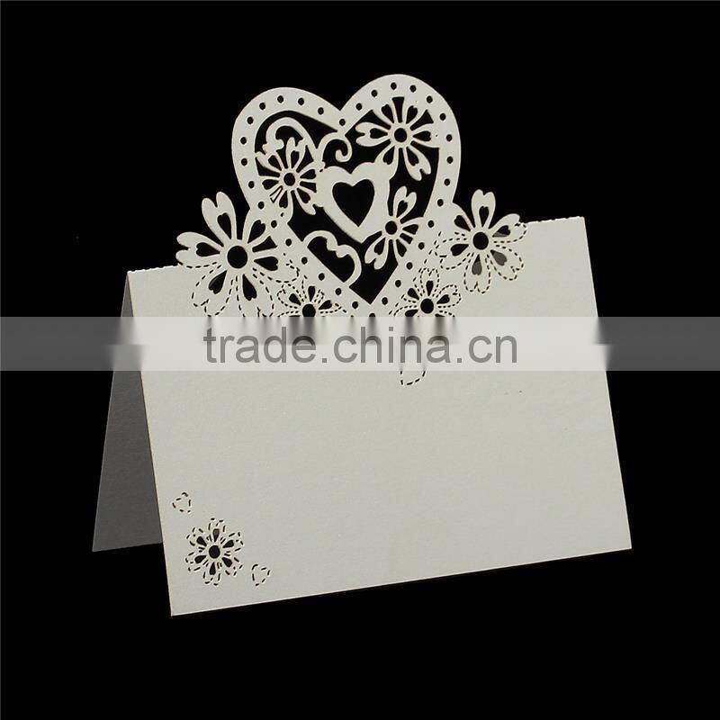 Paper Wedding Party Name Place Cards Heart Hollow Off-white