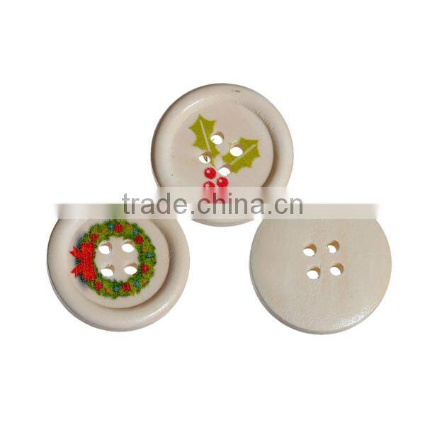 Wood Sewing Buttons Scrapbooking 4 Holes Round Multicolor Christmas Pattern