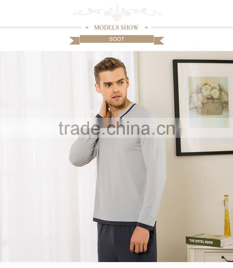 Wholesale Qianxiu Autumn Long Sleeves Cotton Comfort Knit Cotton 100 Mens Male Sleepwear
