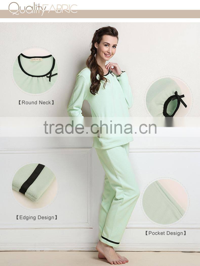 Prompt delivery Qianxiu polyester ladies pocket design pyjamas in winter