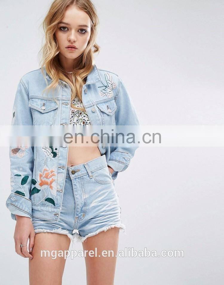 Fashion denim jacket women embroidered jacket jean jacket wholesale