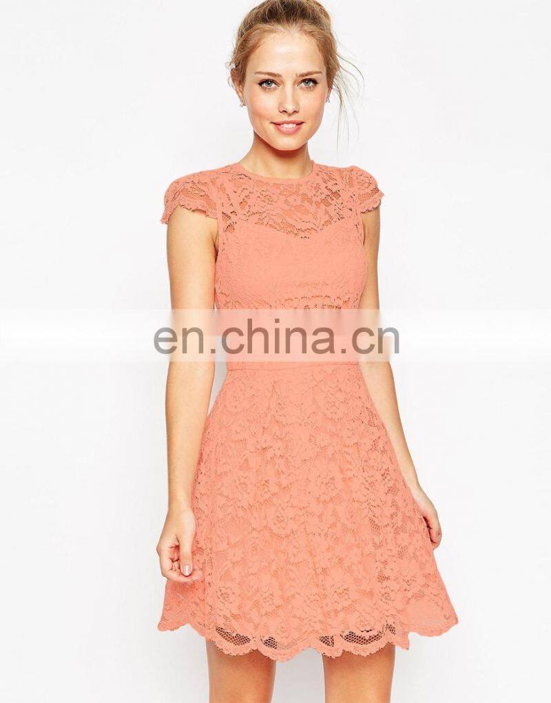 Guangzhou Clothing Wholesale Women Mini Lace Cap Sleeve Fashion Dresses