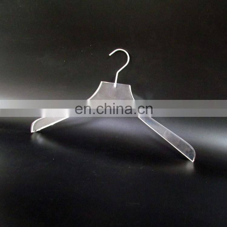 Custon plexiglass acrylic plastic transparent high profile vintage clothing store hotel display hanger hotel