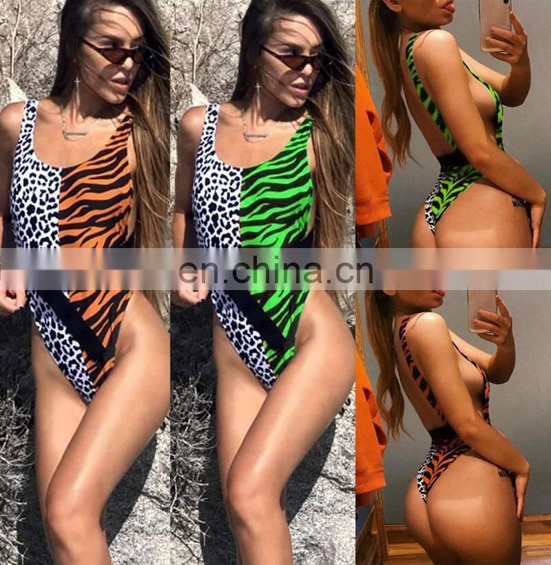2019 Brown Tiger Leopard Print Sexy One Piece Swimsuit Women Push Up Swimwear Summer BeachWear Bathing Suit Monokini Bodysuit