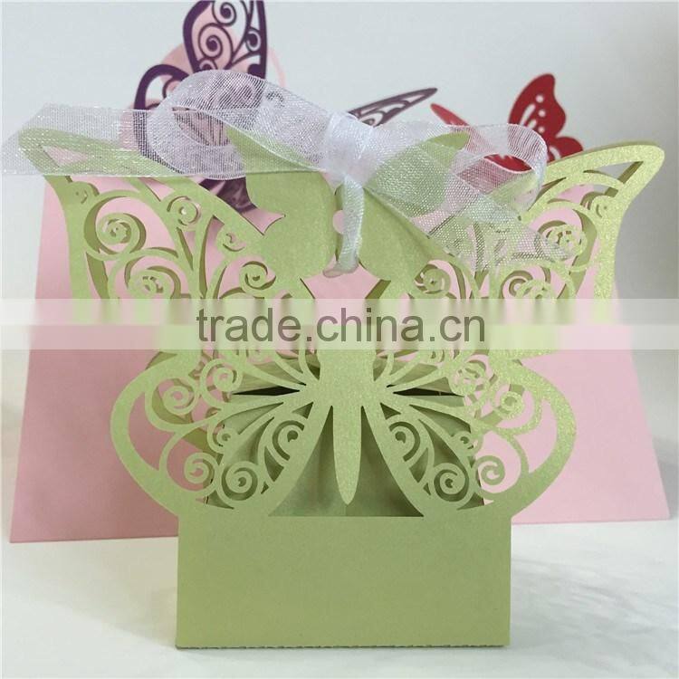 Wholesale Korean Laser Cut Butterfly Candy Box Wedding Invitation With Ribbon
