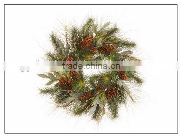 18" christmas pinecone wreath with flower and fruit/white berry christmas wreath
