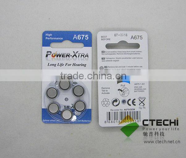 1.4V A13 Zinc-air button battery in Blister Card for hearing aid