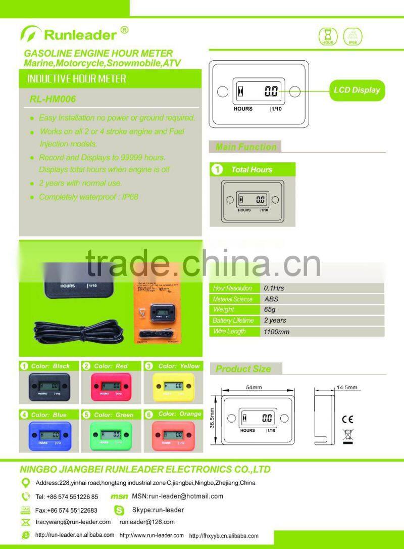 Digital Colored Waterproof Inductive Hour Meter For Motorcycle,Motocross,Pit Bike,Lawn Mower,Jet Ski,Petrol Engine 2/4 Stroke