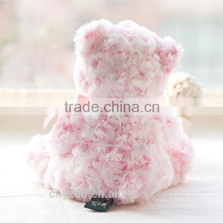 Plush Toy Pink Bear with Red Heart/Soft Bear Toy Sitting High 20cm with Pink Silk Bow/Soft Stuffed Bear Embroided Nose