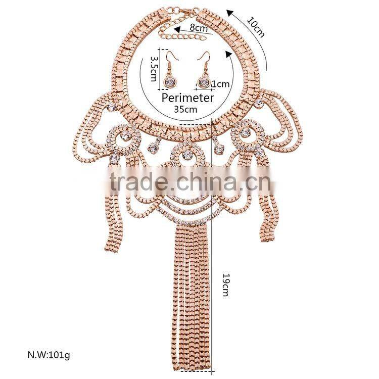 Celebrity Style Luxury Gold Drape Tassel Choker Big Necklace And Earrings
