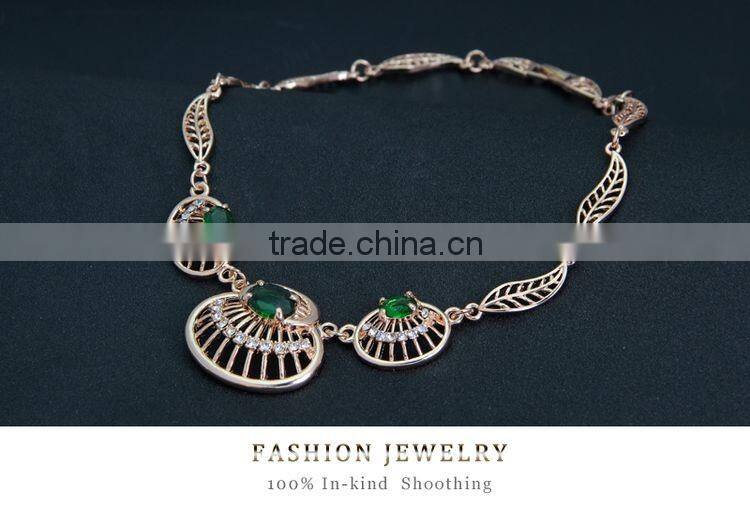 Top Hot Sale Women 18k Gold Plated Jewelry Sets Beautiful Luck Green Trendy Necklace Bracelet Earrings Ring Good Jewelry