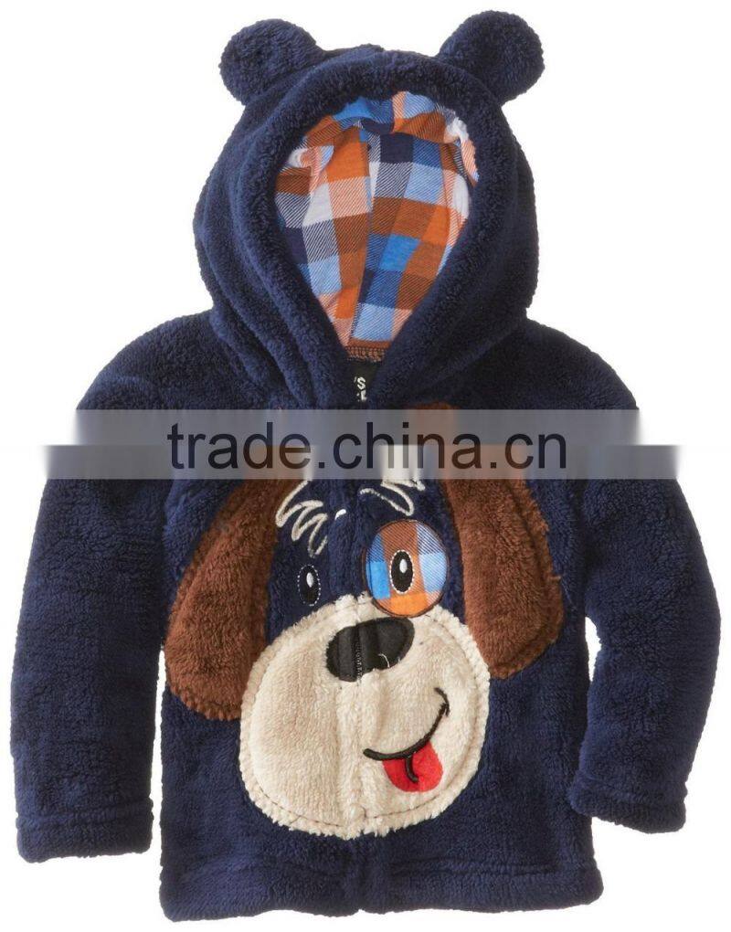 blue cool black bear design zipper hoodies cartoon hat coral velvet fabric kids jackets clothes winter warm kids coat