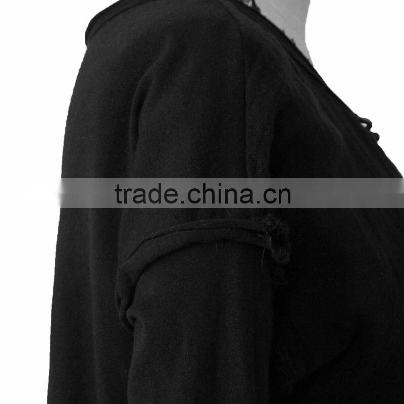 PT-042 black and red color V-neck one shoulder high-low hemline T-shirt