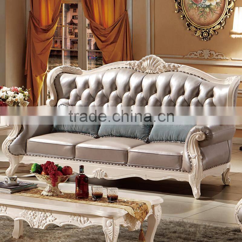 Luxury Classical French Italian European Antique Style Carved Rubber Solid Wood Frame Artistic Red Brown Leather Sofa Set