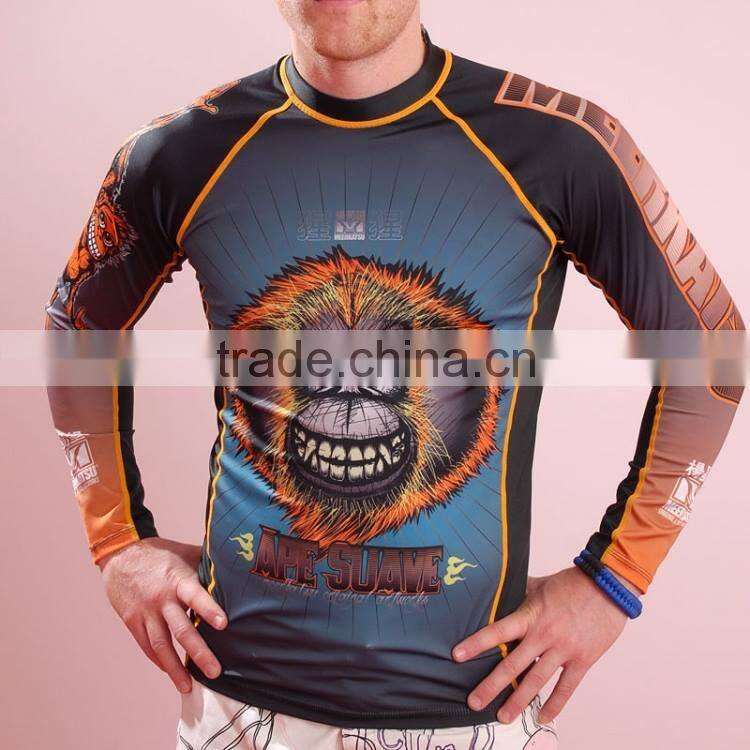 MMA sublimation printing long sleeves rash guards/ Highest quality Stitching sublimation Printing Rash guards