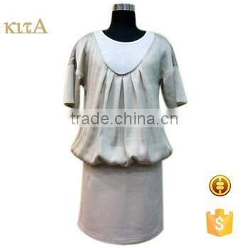 women summer short sleeve cotton knit and woven career dress