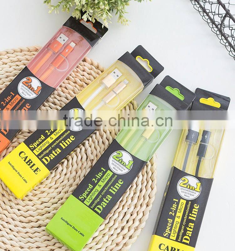 2in1 usb cable Custom Fast Charge Micro USB Data Cable for samsung usb charging cable for Android Ipad